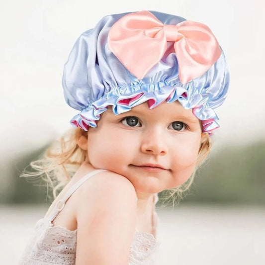 Big Bow Bliss: Double Layer Satin Night Cap - Baby Girls' Hair Protector & Stylish Turban